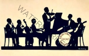 Silhouette of Edgar Dowell and his orchestra, popular in both the UK and US during the 1920s. Date: c.1925