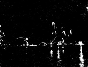 Fireworks over the harbour celebrating the Japanese surrender