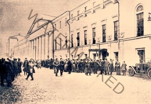 Cadets and officers preparing to fight the Bolsheviks at the Red Barracks