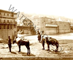 The old bridge of Maidan and water-carriers with horses